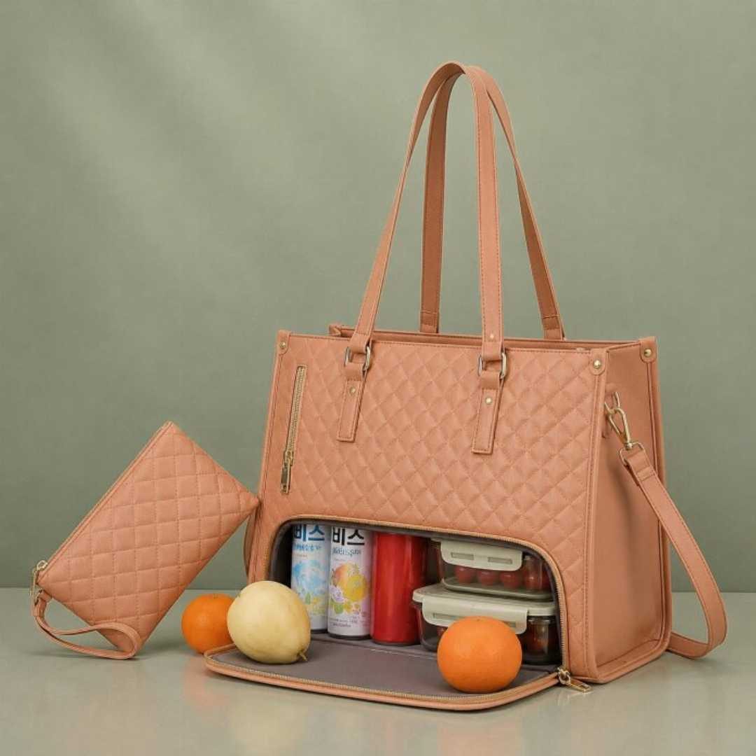 Premium Women's Lunch Tote & Matching Pouch Set – Pink